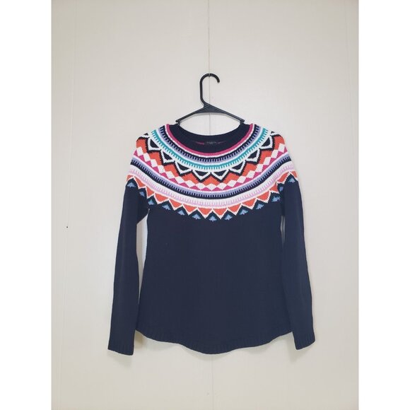 Talbots Sweaters - Talbots Womens Petites P Sweater Fair Isle Bold Colorful Navy Blue Pullover